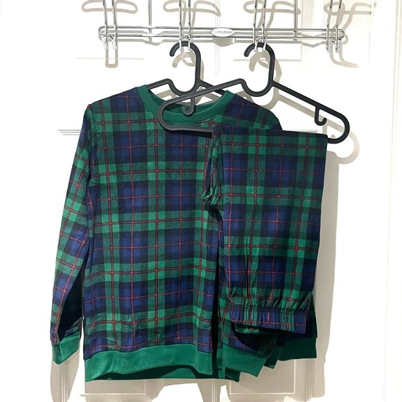 Sz L - Unisex Kids Tartan Plaid Microfleece Pajamas - Picture 2 of 3